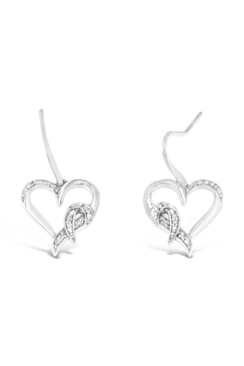 Silver Round Diamond Heart Dangle Earrings, Main, color, White
