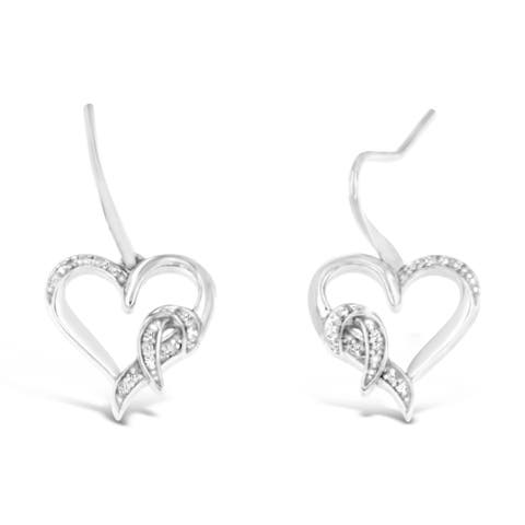Silver Round Diamond Heart Dangle Earrings