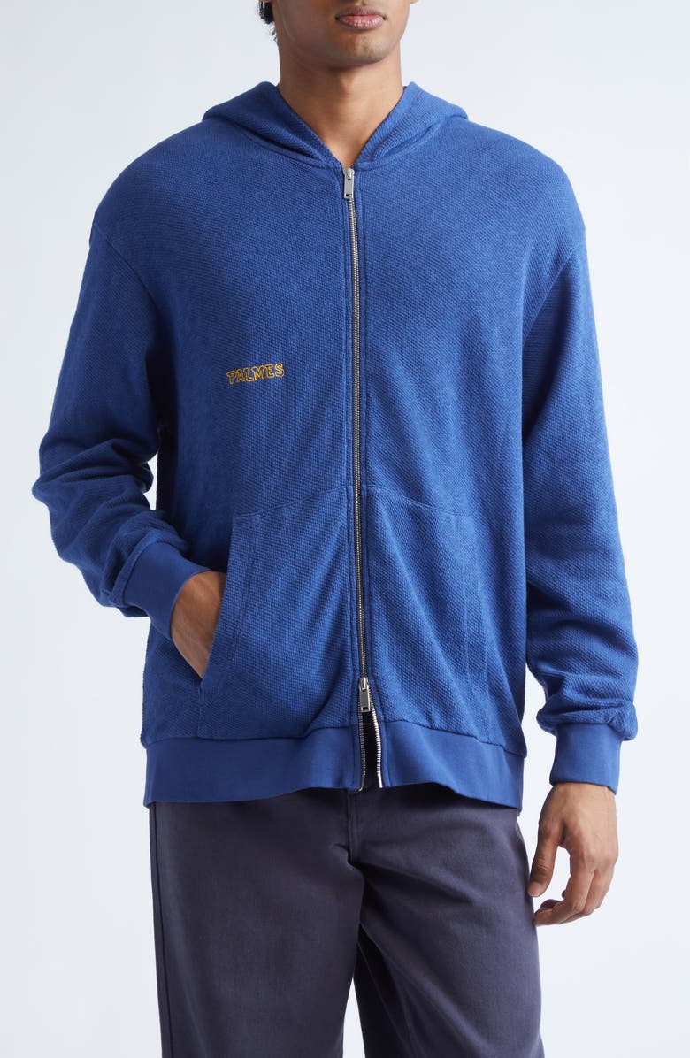 PALMES Waffle Stitch Zip Hoodie, Main, color, Blue
