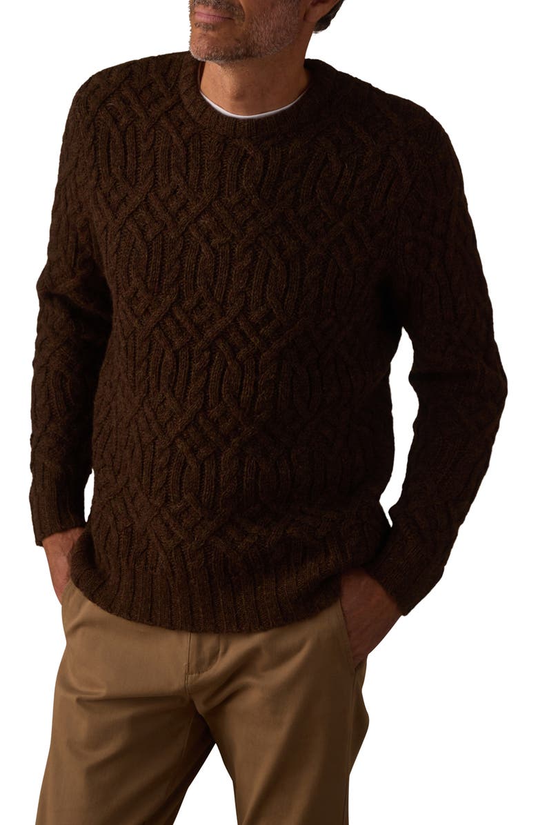 The Normal Brand Trellis Cabled Wool Blend Crewneck Sweater, Main, color, Dark Brown