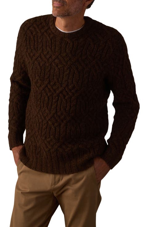 Trellis Cabled Wool Blend Crewneck Sweater