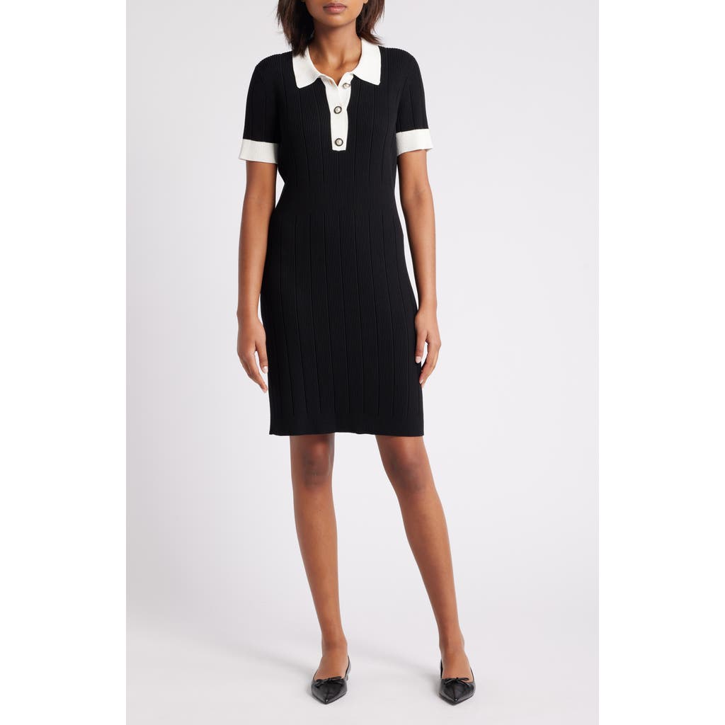 Julia Jordan Collared Ribbed Sweater Dress In Black/ White