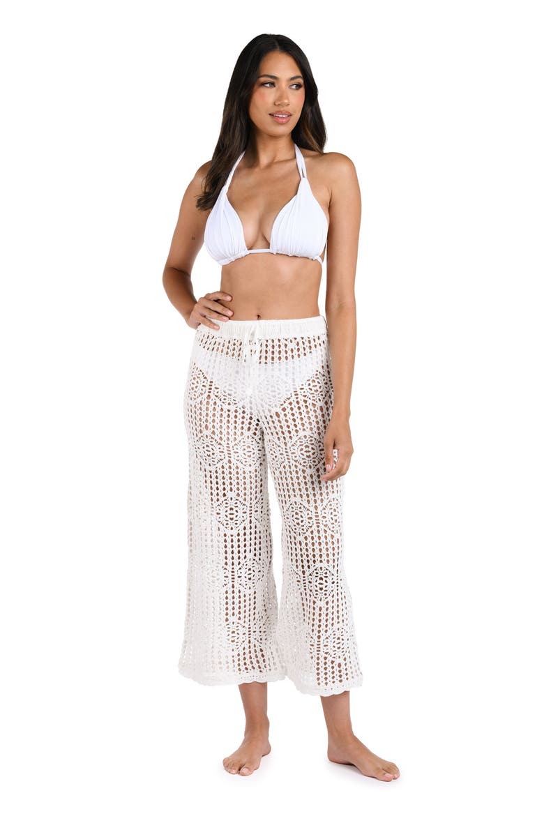 Waverly Open Stitch Cotton Crop Cover-Up Pants, Alternate, color, IVORY