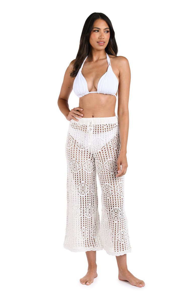 La Blanca Waverly Open Stitch Cotton Crop Cover-Up Pants, Alternate, color, Ivory