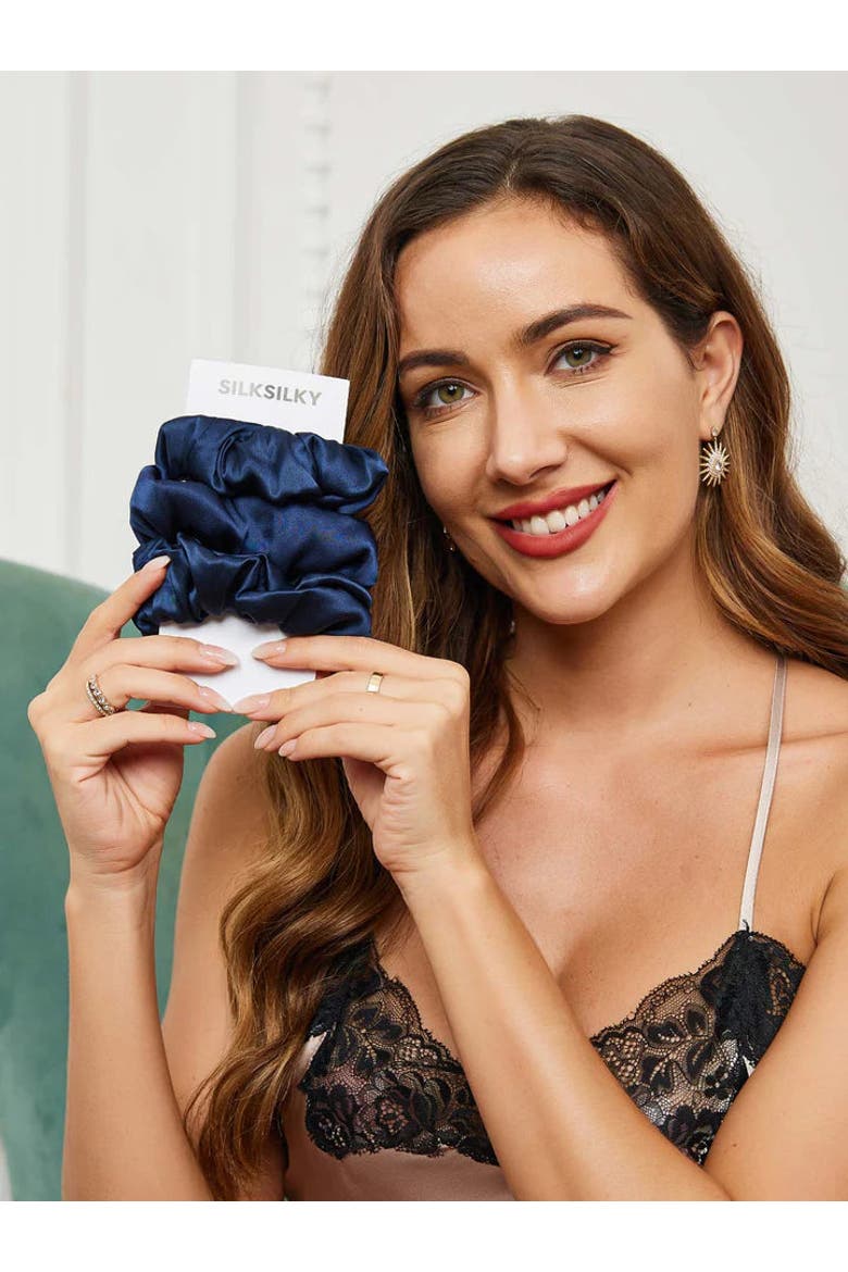 Pure Silk 3-Pack Large Scrunchies, Alternate, color, DarkBlue