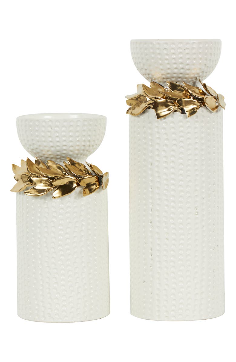 VIVIAN LUNE HOME Set of 2 Ceramic Candleholders, Alternate, color, White