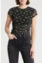 Lacey Cap Sleeve Ruched Mesh Top