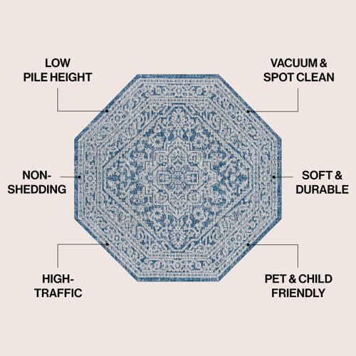 Jonathan Y Sinjuri Medallion Textured Weave Octagon Indoor/outdoor Area Rug In Blue