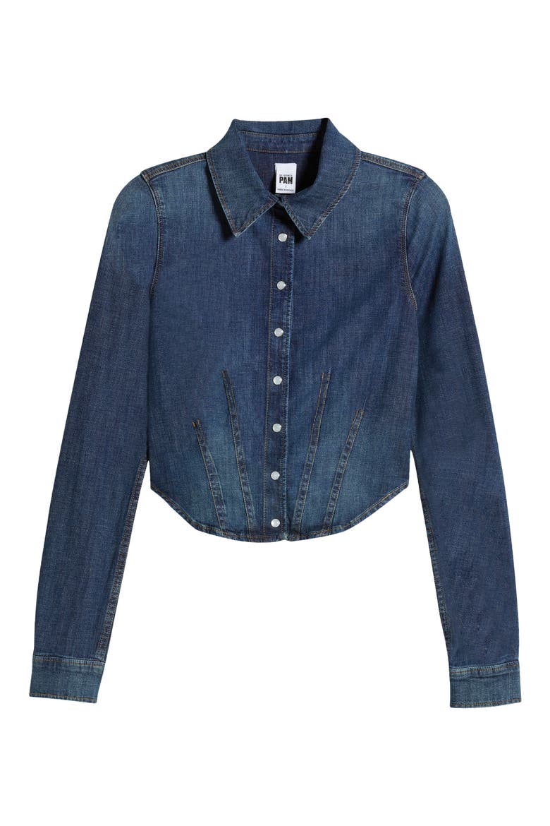 Long Sleeve Crop Denim Shirt, Alternate, color, VISTA BAY