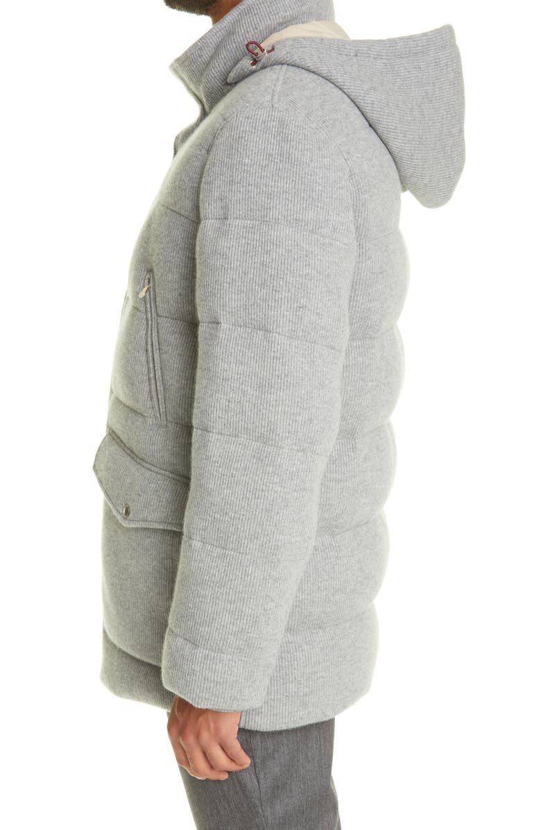 Brunello Cucinelli Rib Cashmere Down Hooded Parka, Alternate, color, 