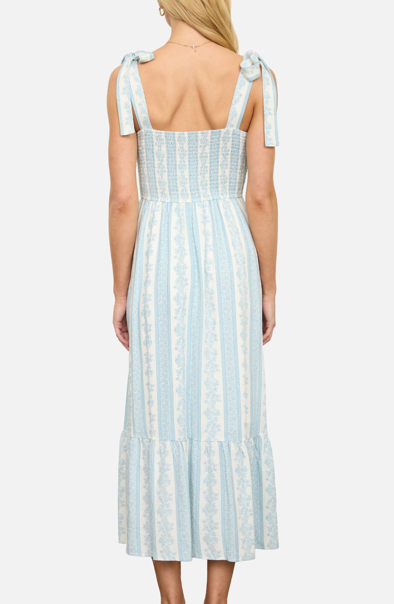 Shoulder Tie Smocked Midi Dress - image 4