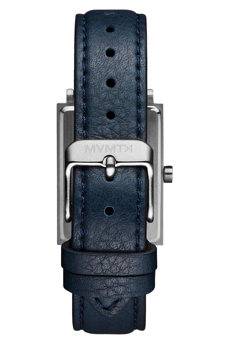 MVMT Signature Square Leather Strap Watch, 24mm, Alternate, color, NAVY/ WHITE/ SILVER