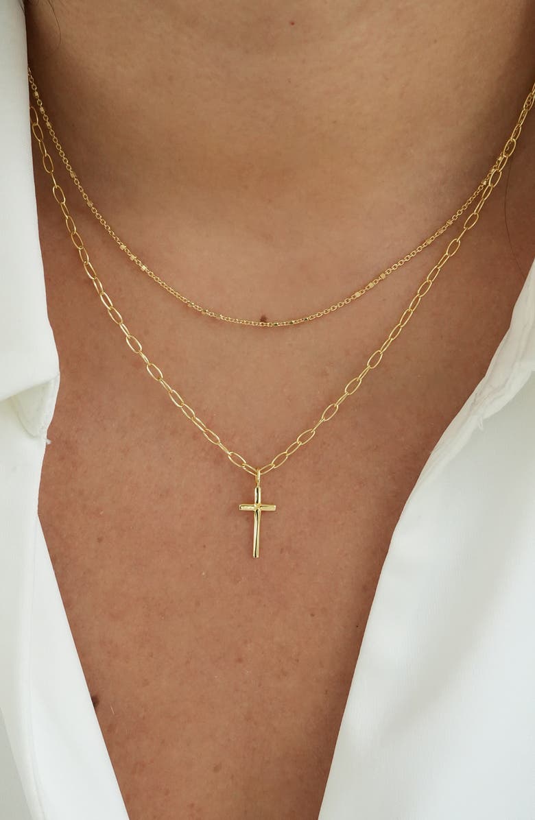 Argento Vivo Sterling Silver 18K Gold Plate Sterling Silver Cross Pendant Necklace, Alternate, color, 