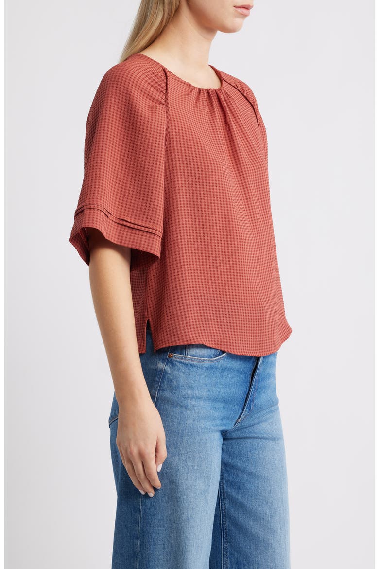 Shirred Bell Sleeve Top, Alternate, color, MAHOGANY RED