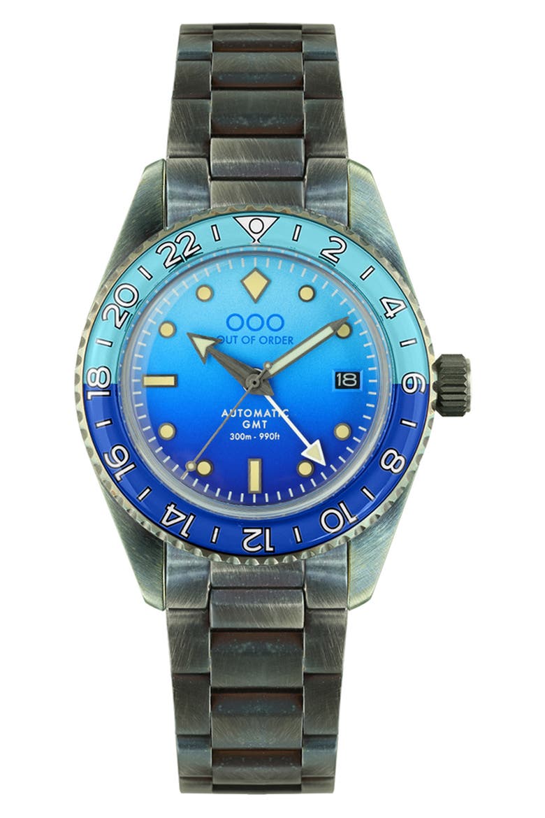 Shaker Automatic GMT Ultra Distressed Bracelet Watch, 40mm, Main, color, BOMBA BLUE