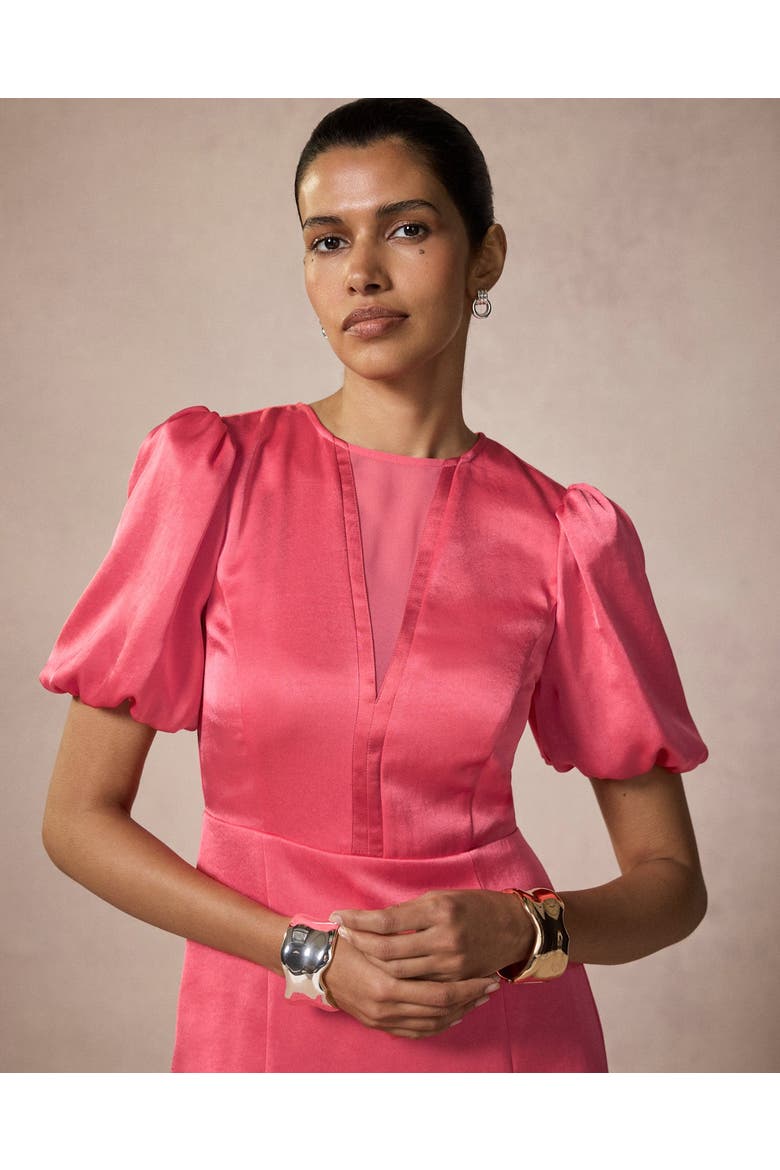 Satin Pleated Maxi Dress, Alternate, color, Pink