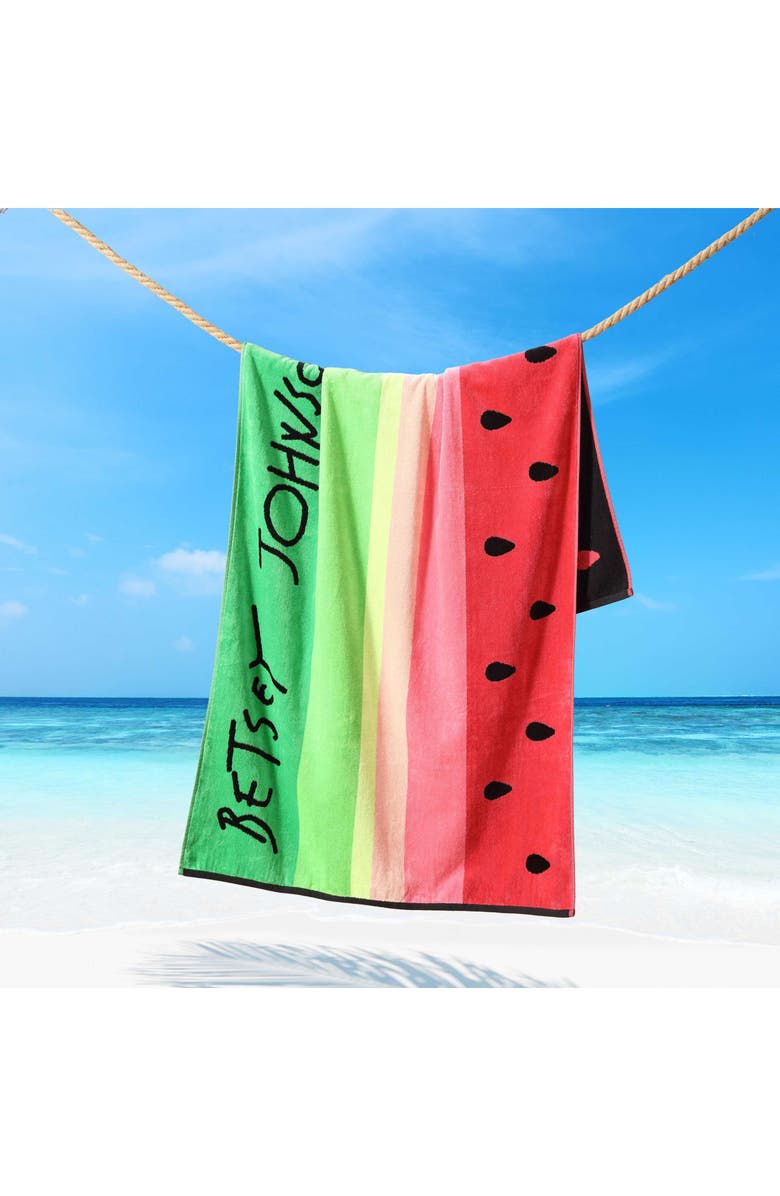 Betsey Johnson Watermelon Stripe Beach Towel, Alternate, color, Medium / Dark Pink