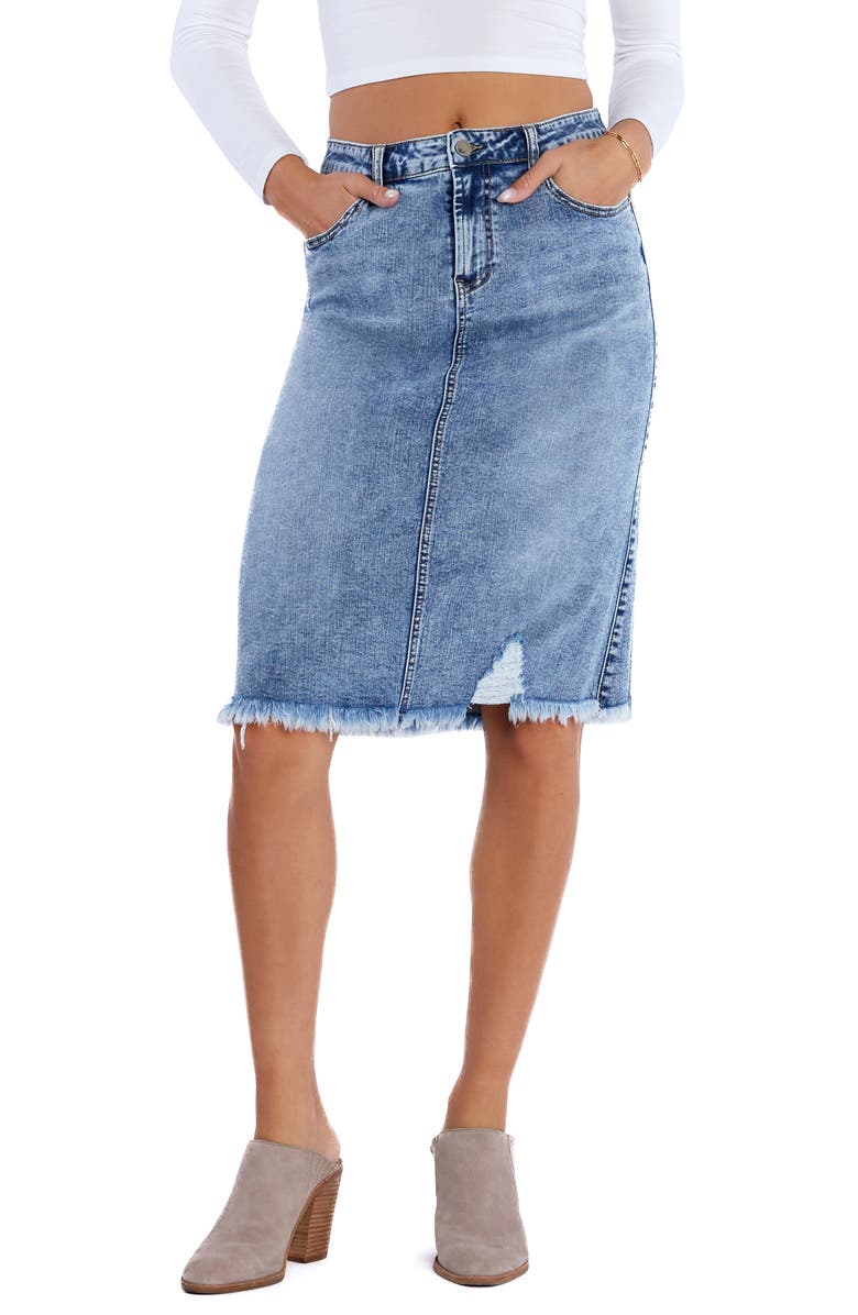 Wash Lab Denim Demolition Frayed Denim Skirt, Main, color,