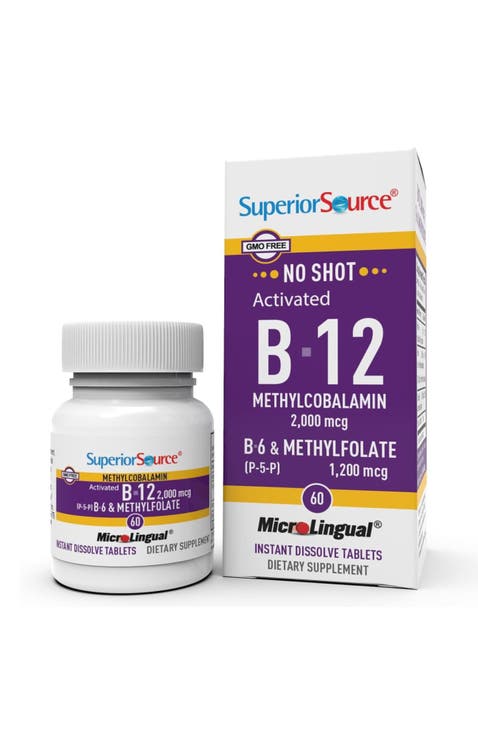 No Shot Vitamin B-12 Methylcobalamin B-6 Methylfolate Sublingual Dissolving Tablets