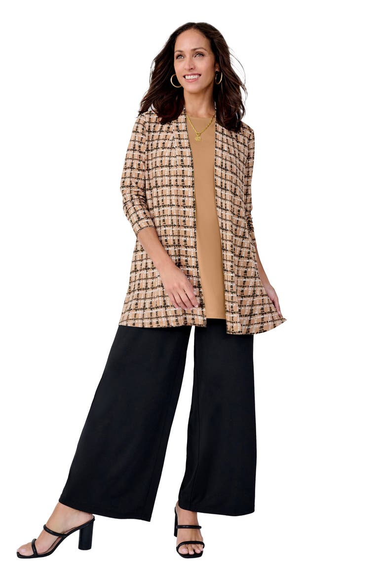 Stretch Knit Open Front Knit Topper, Main, color, CAMEL MIXED ANIMAL