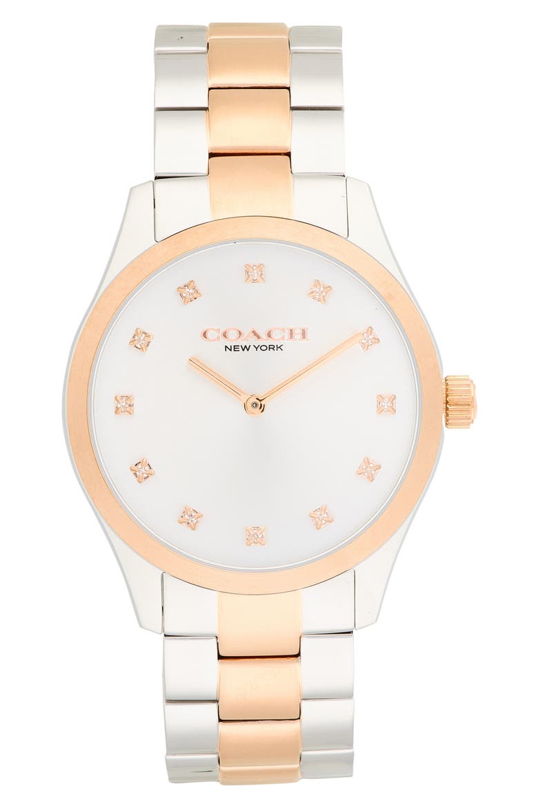 Brooke Crystal Index Bracelet Watch, Main, color, SILVER WHITE/ TWO TONE