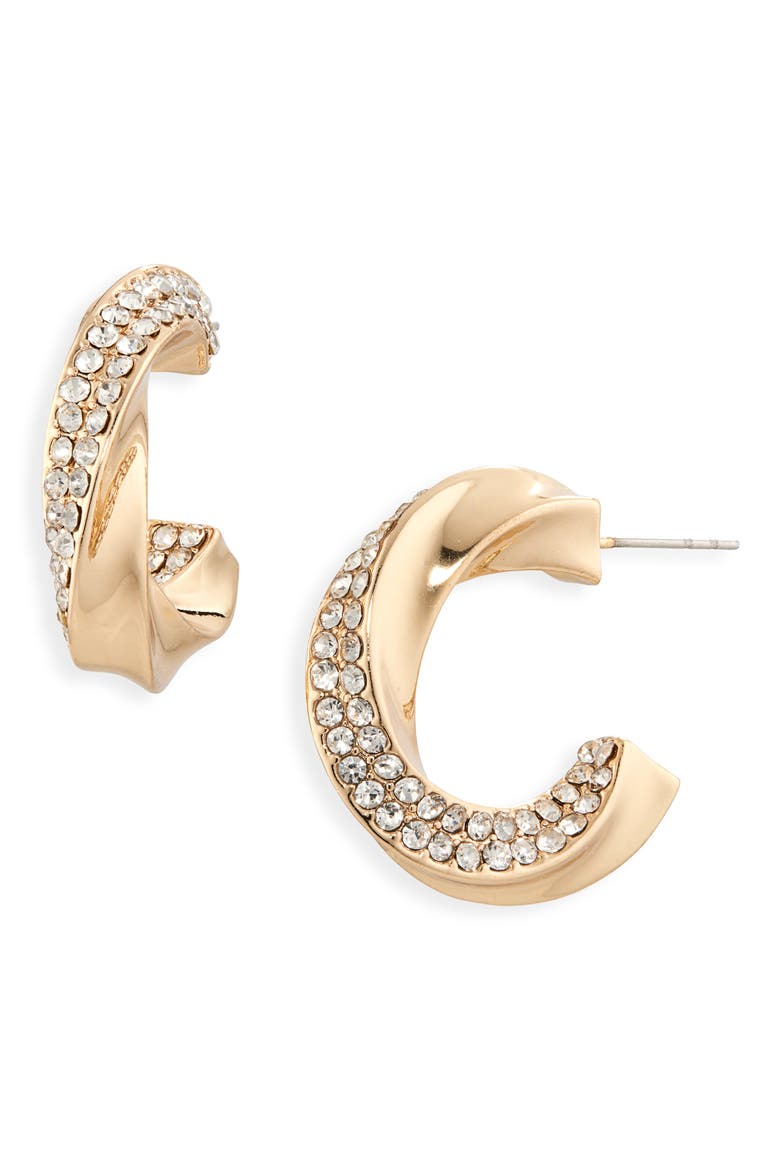 Twisted Crystal Hoop Earrings, Main, color, GOLD