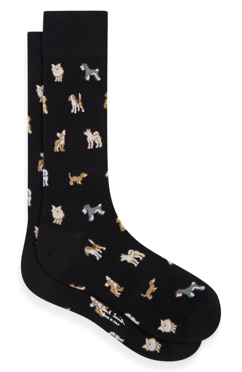 Paul Smith Kyoto Dog Intarsia Dress Socks, Main, color, Black