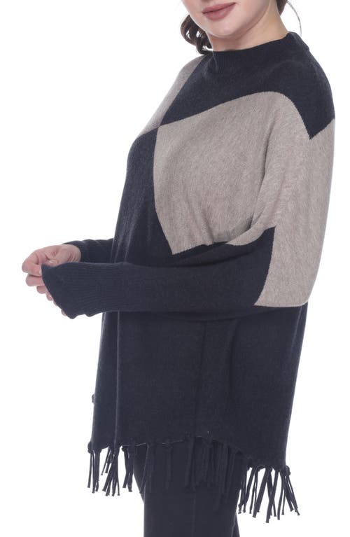 Rain And Rose Colorblock Fringe Trim Sweater In Blue