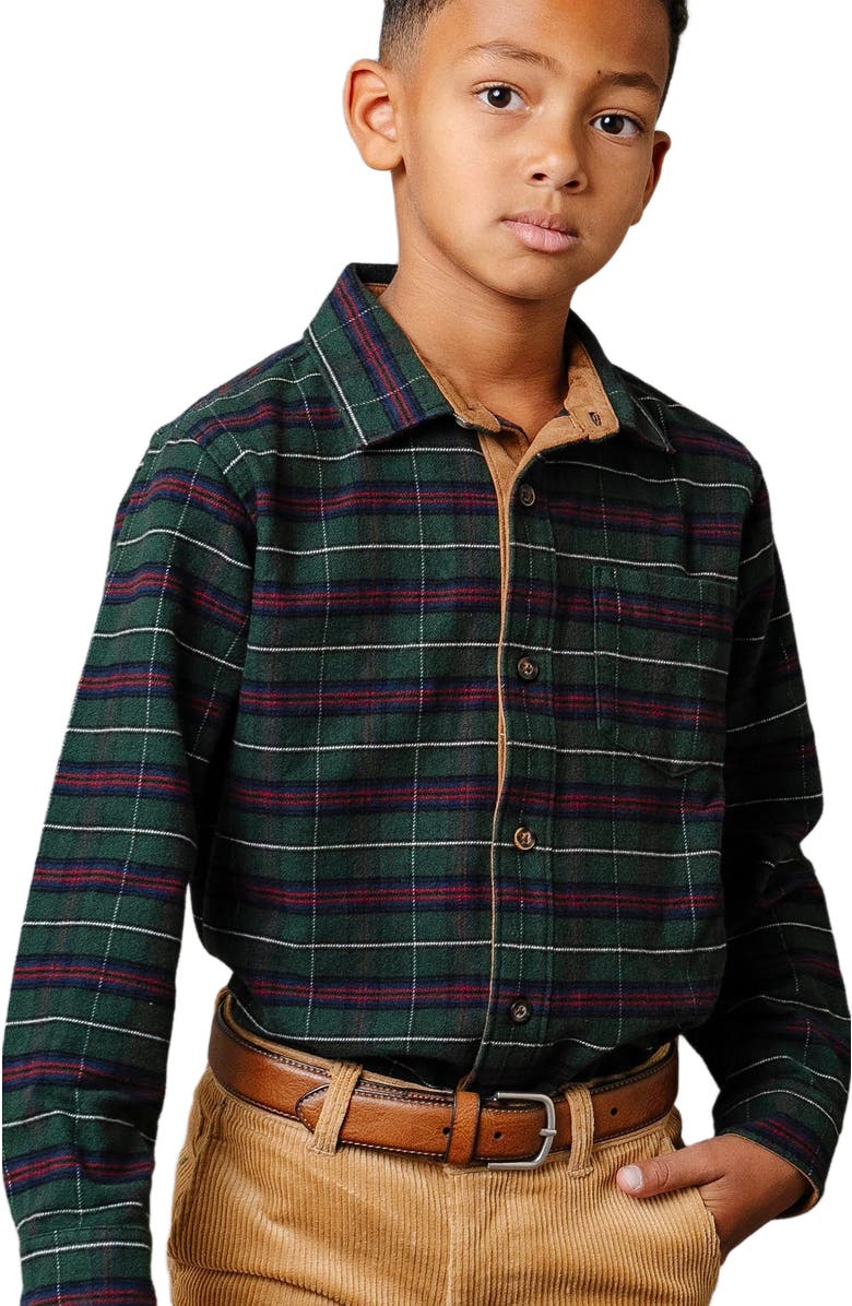 Hope & Henry Boys' Organic Flannel Shirt with Suede, Kids, Alternate, color, Merry Pine Plaid