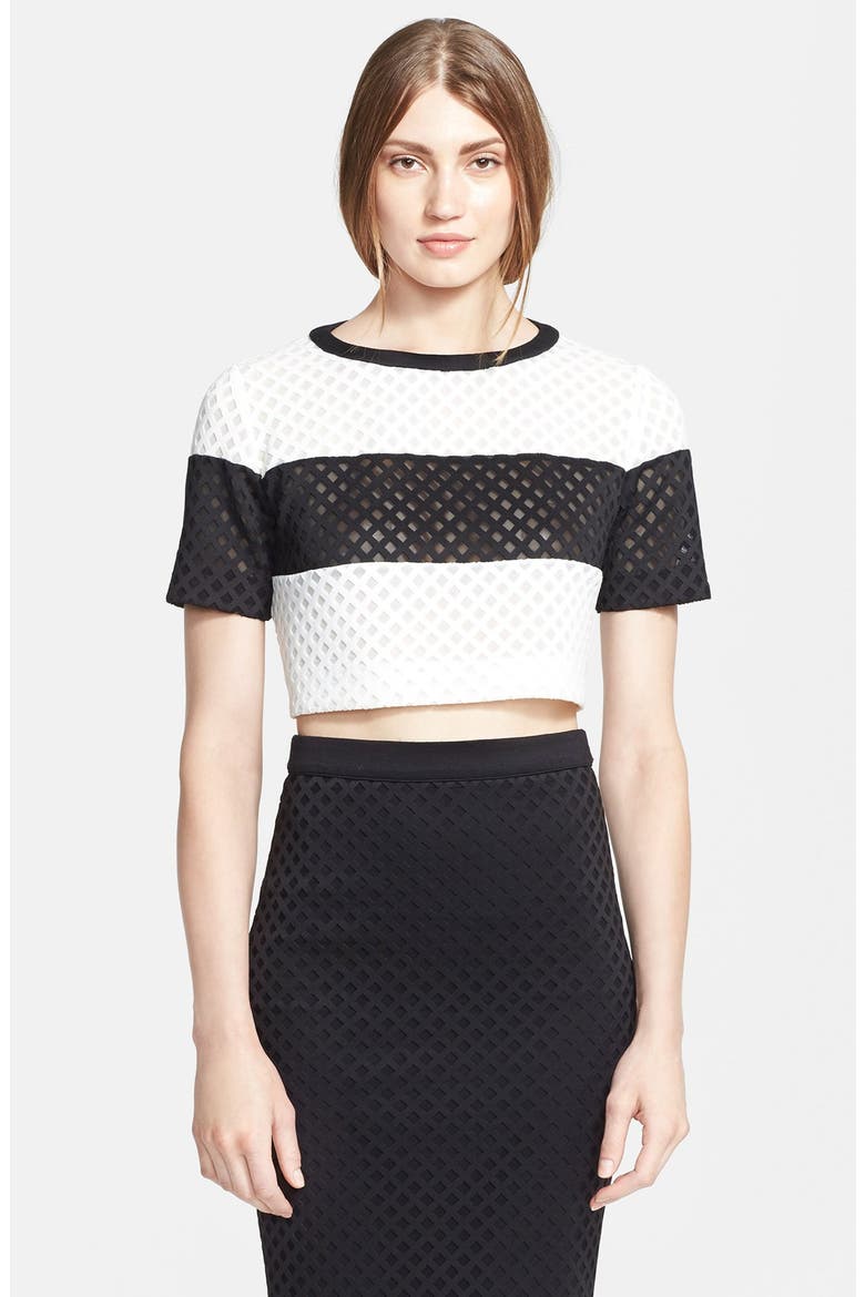 'Leda' Lattice Crop Top, Main, color, BLACK/ WHITE