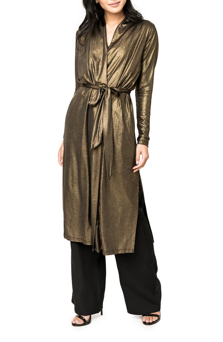 GIBSONLOOK Tie Waist Metallic Duster, Main, color, Gold/Black