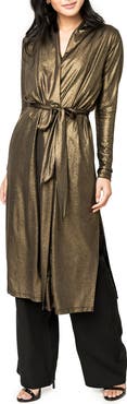 GIBSONLOOK Tie Waist Metallic Duster