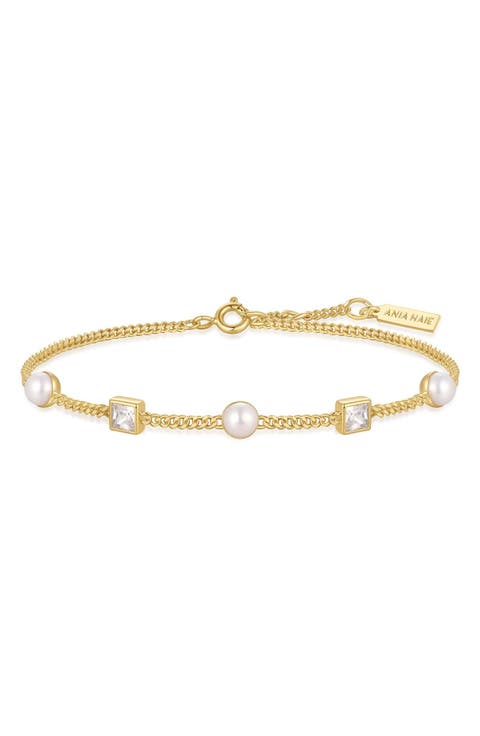 Cultured Pearl & Cubic Zirconia Station Bracelet