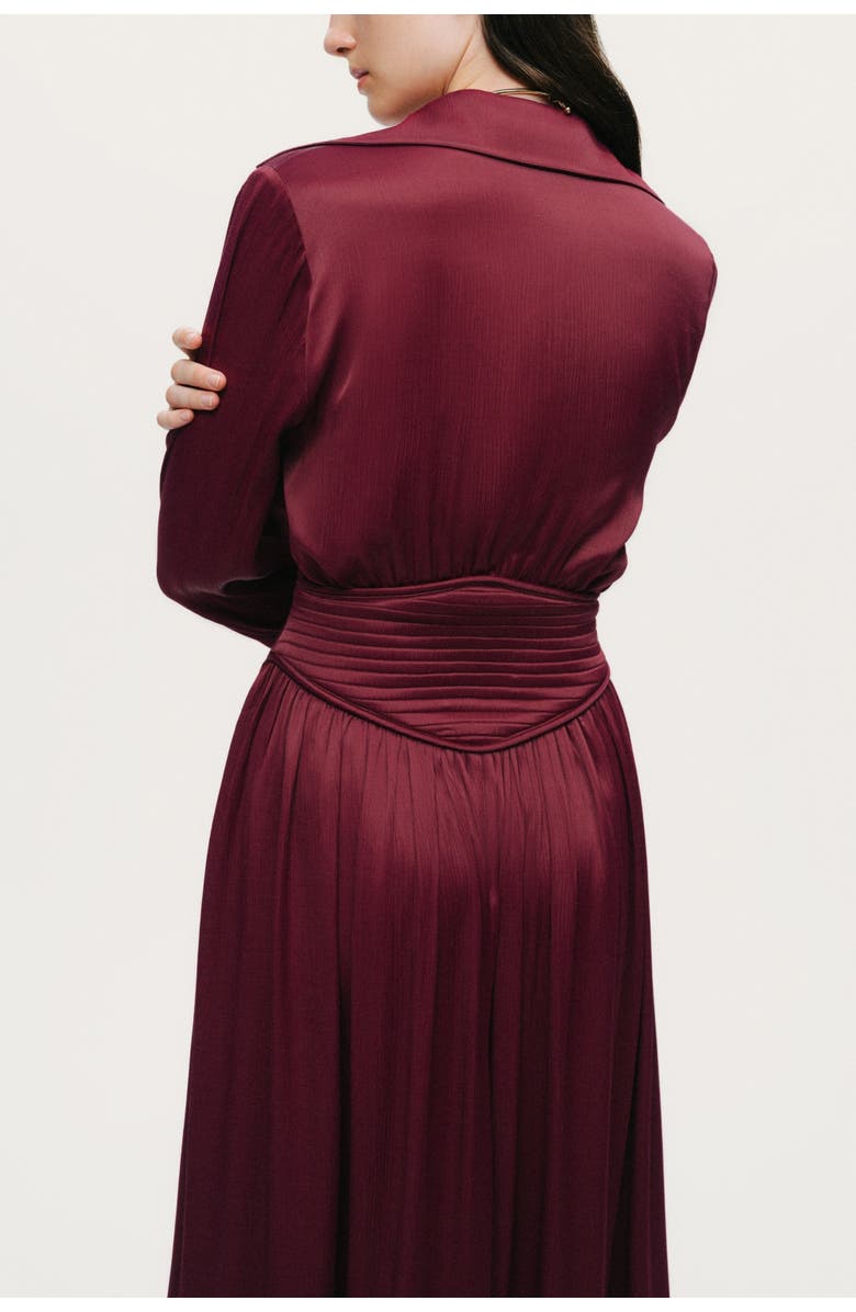 Nocturne Plunging V-Neck Collared Midi Dress, Alternate, color, Burgundy