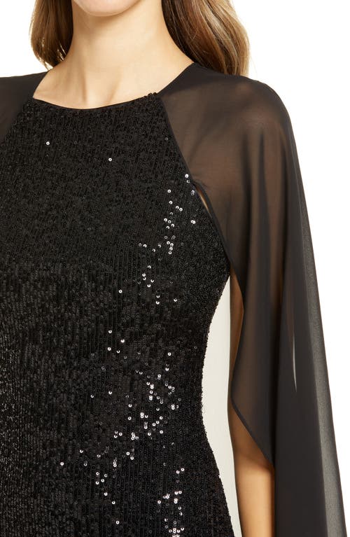 Vince Camuto Sequin Long Cape Sleeve Sheath Cocktail Dress In Black