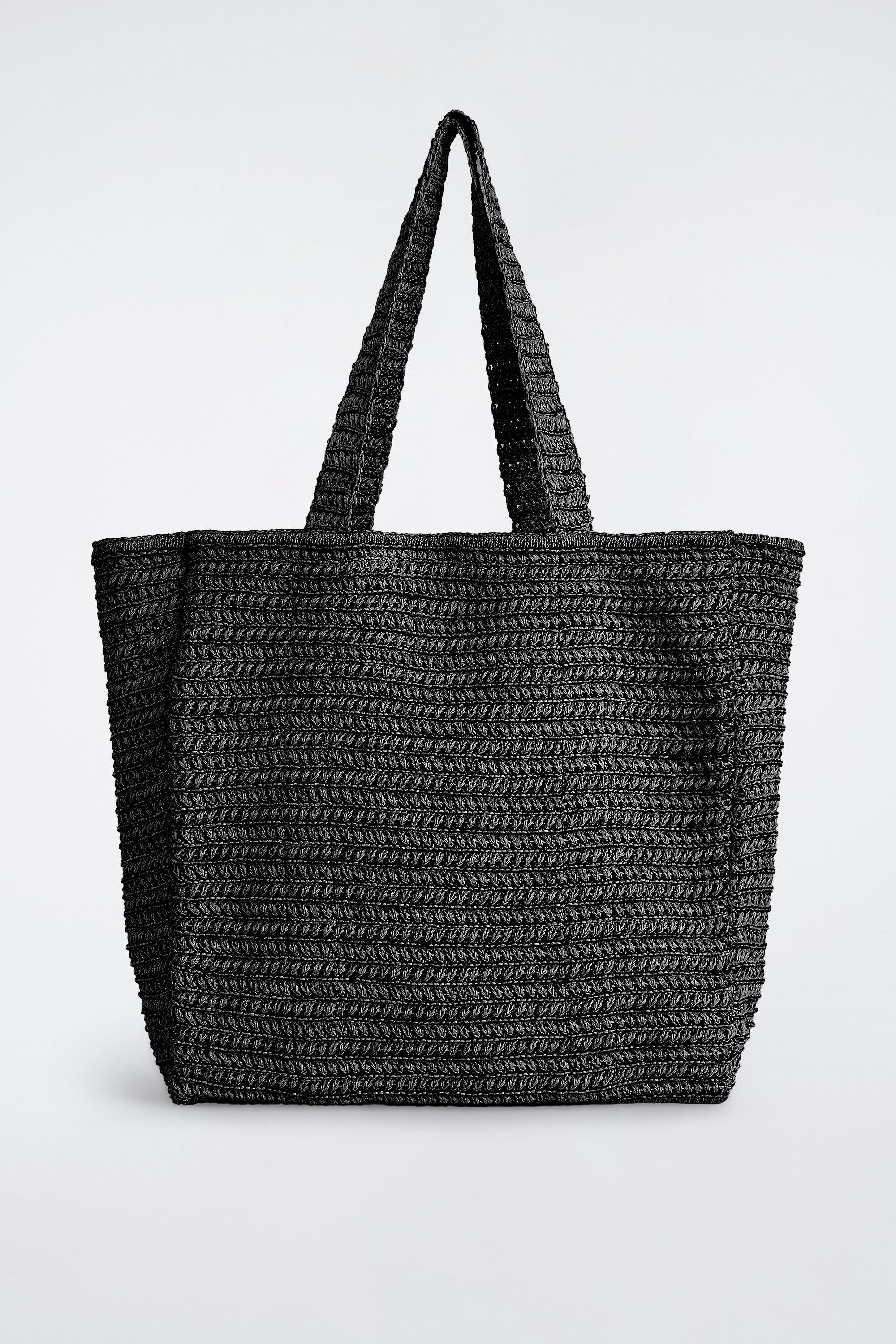 Knitted Tote Bag, Main, color, BLACK / WHITE