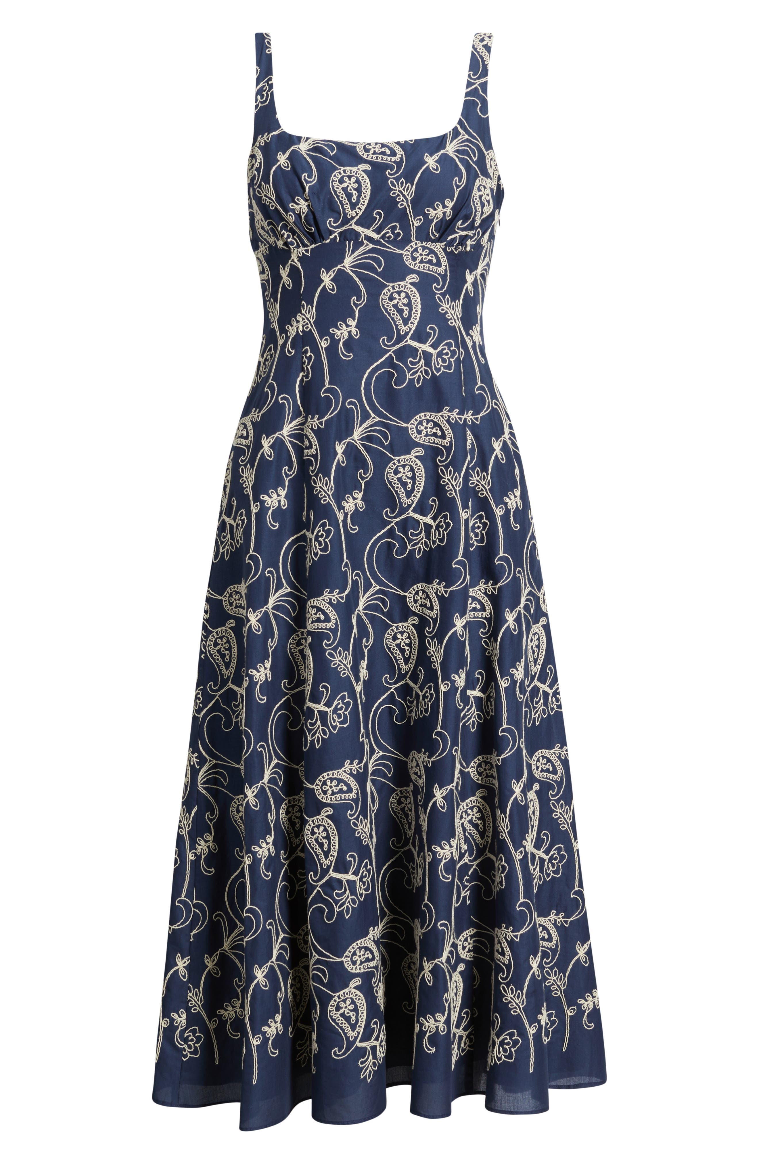 cotton embroidered midi dress Lela Rose | Embroidered Striped Cotton Midi Dress | M