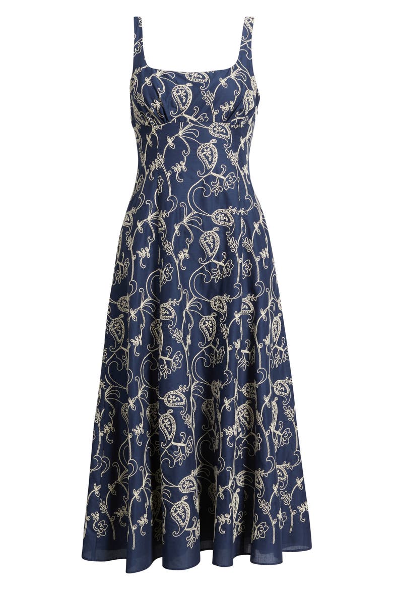 Embroidered Cotton Fit & Flare Midi Dress, Alternate, color, NAVY MULTI