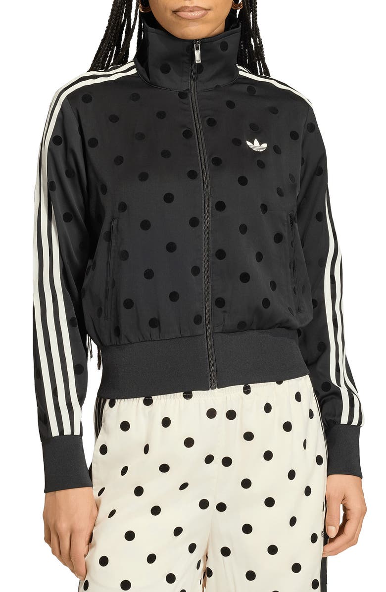 adidas Originals Firebird Polka Dot Satin Track Jacket, Main, color, Black