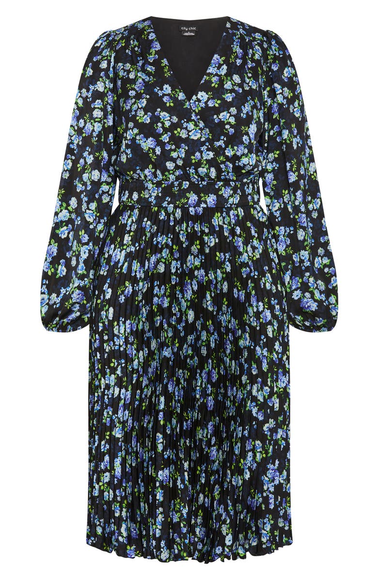City Chic Nina Floral Midi Dress, Main, color, Blue Print