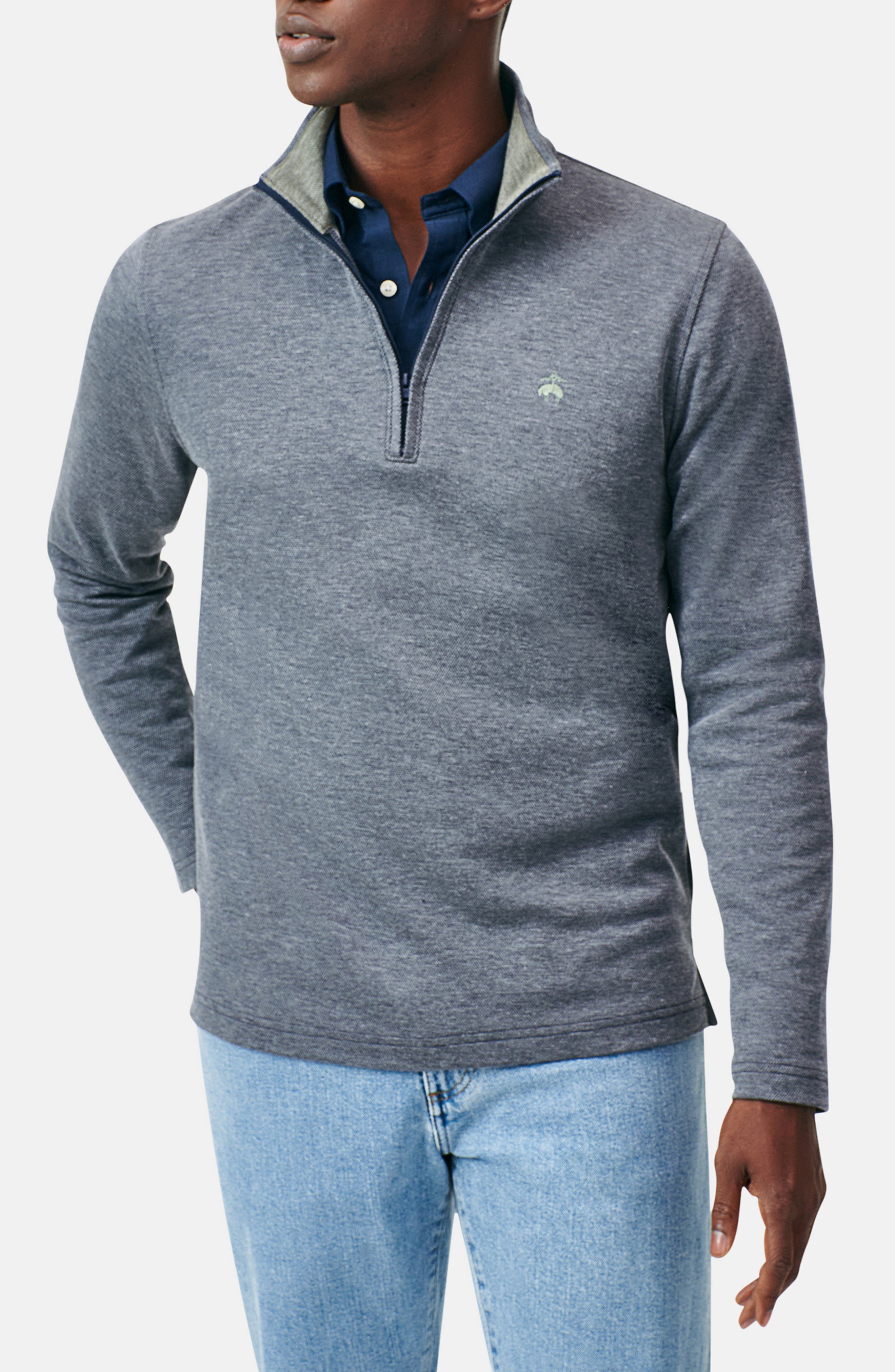 BROOKS BROTHERS BROOKS BROTHERS HEATHERED PIQUÉ HALF ZIP PULLOVER