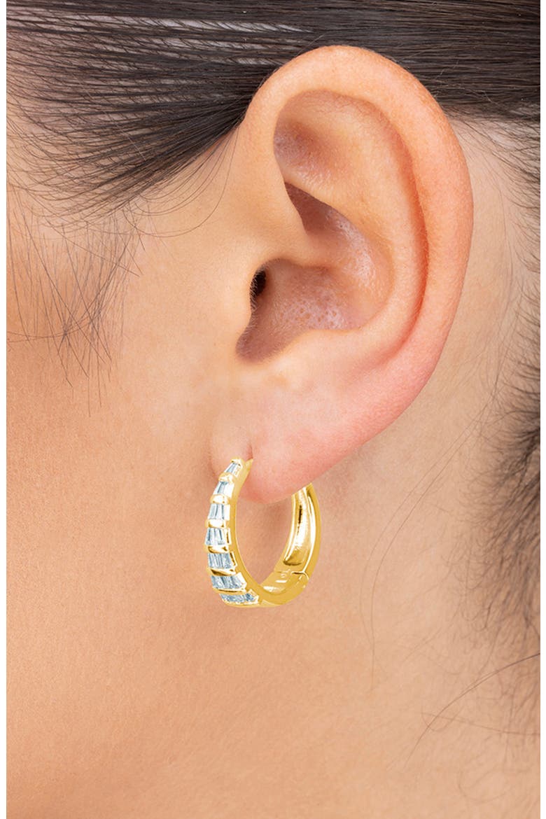 Baguette Cubic Zirconia Huggie Hoop Earrings, Alternate, color, GOLD