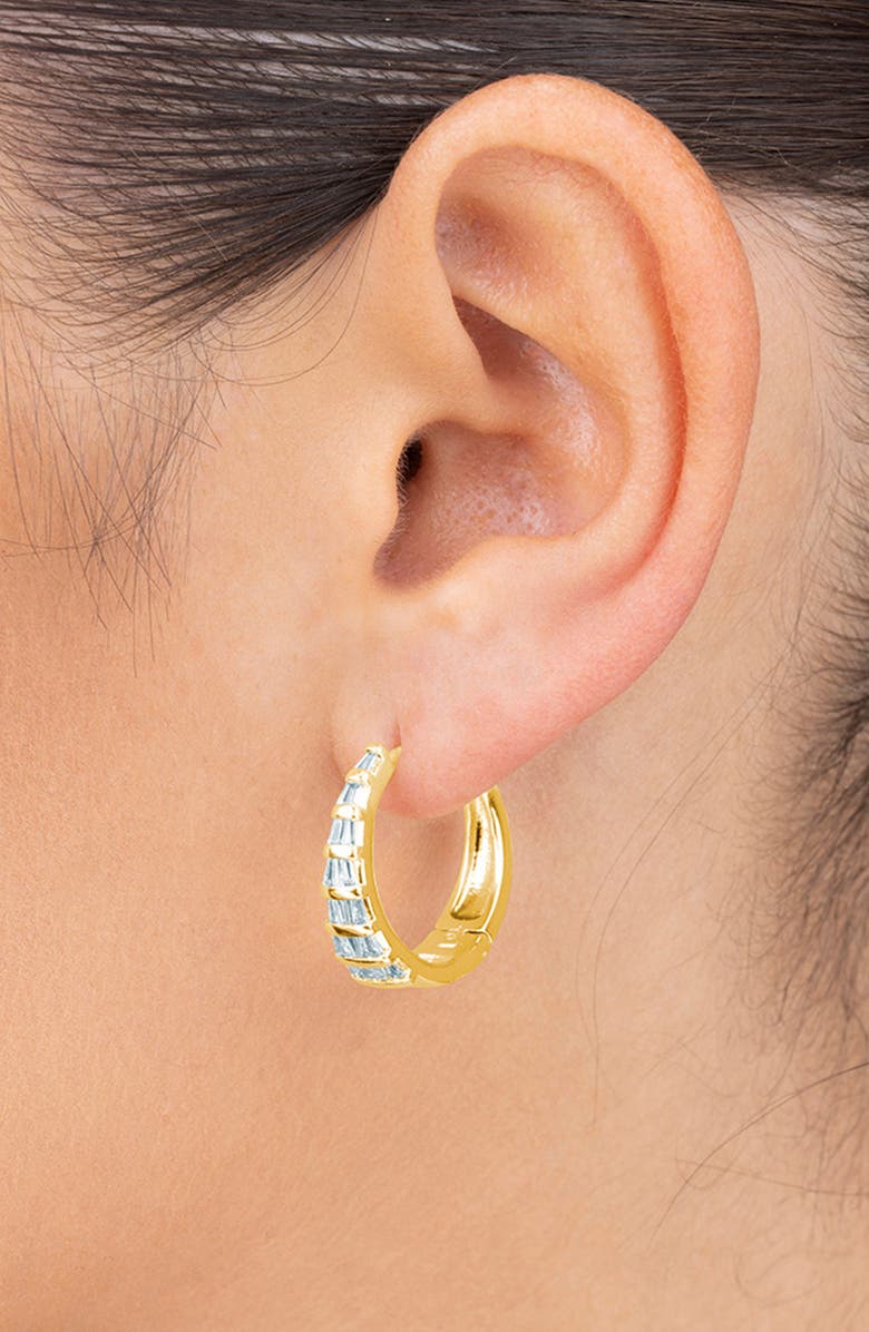 Sterling Forever Baguette Cubic Zirconia Huggie Hoop Earrings, Alternate, color, Gold