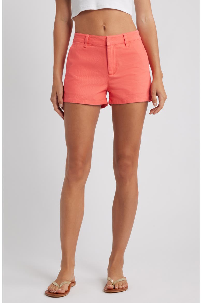 Rider Stretch Cotton Twill Shorts, Main, color, CORAL BLOSSOM