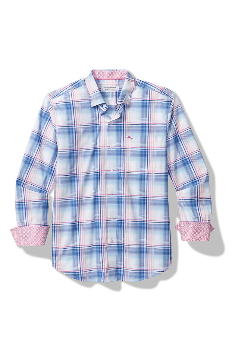 Tommy Bahama Sarasota Stretch Ombré Check IslandZone<sup>®</sup> Button-Up Shirt, Main, color,