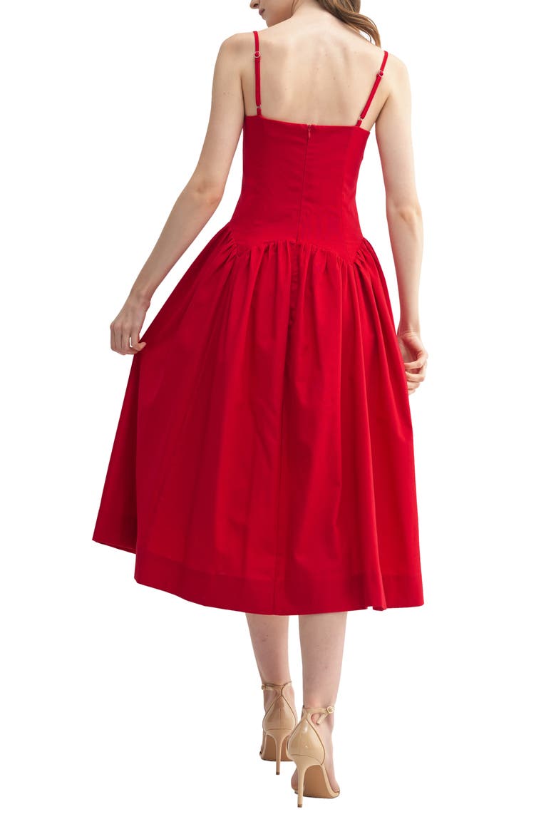 Drop Waist Cotton & Linen Midi Dress, Alternate, color, RED