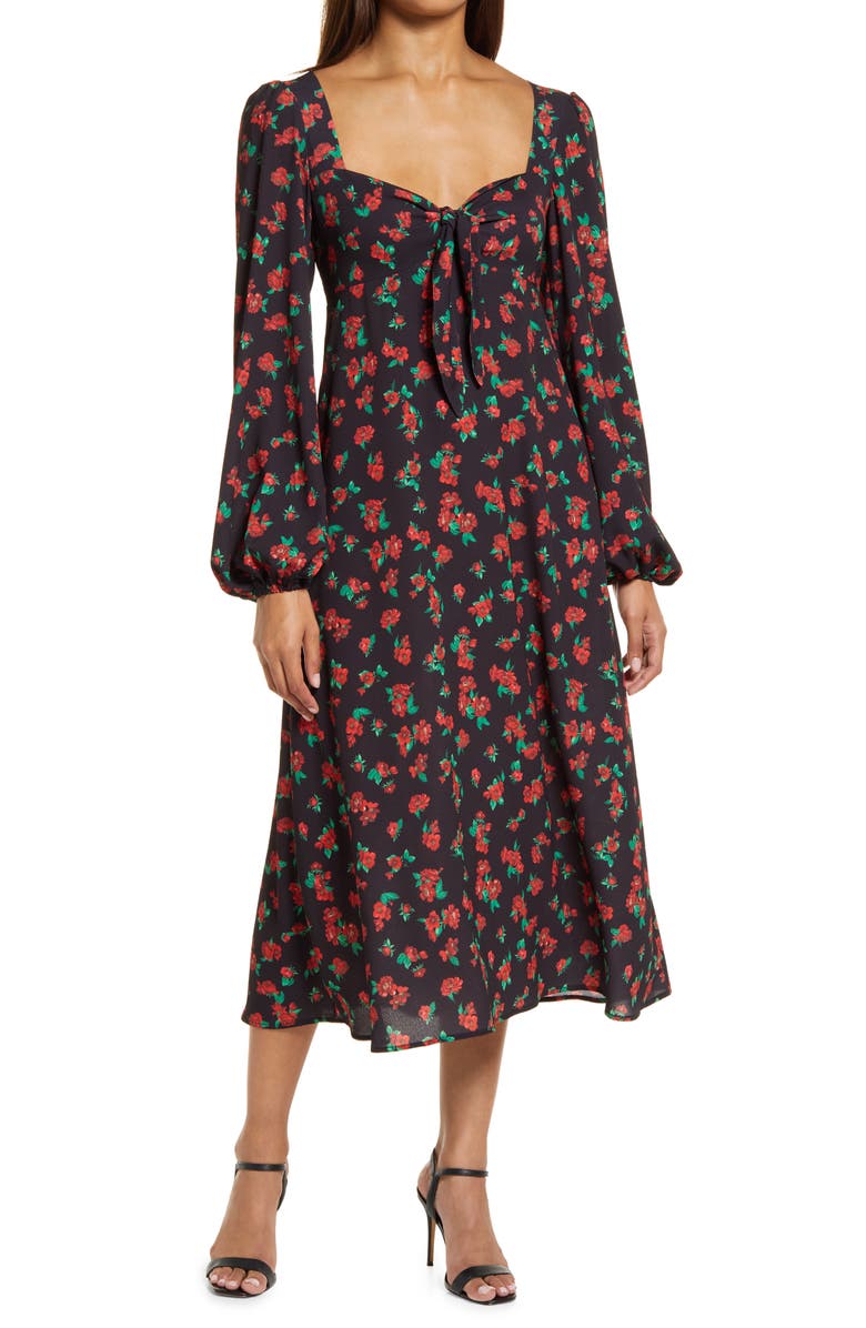 Fourteenth Place Puff Long Sleeve Tie Front Dress, Main, color,