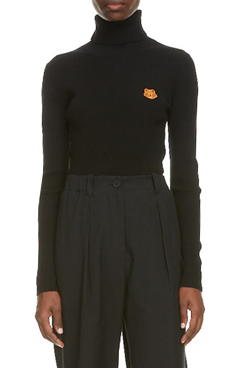 KENZO Tiger Crest Rib Merino Wool Turtleneck Sweater, Main, color, 