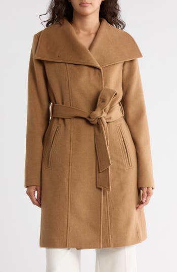 Bernardo Wool Blend Wrap Coat In Brown