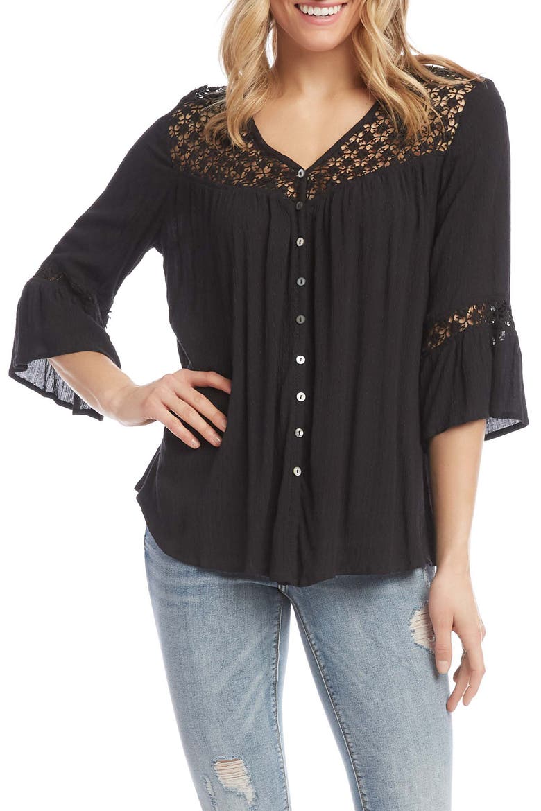 Lace Inset Blouse, Main, color, BLACK